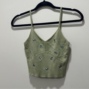 La Hearts Light Green Embroidered Mushroom Cami Size M Y2K Cottagecore Fairycore